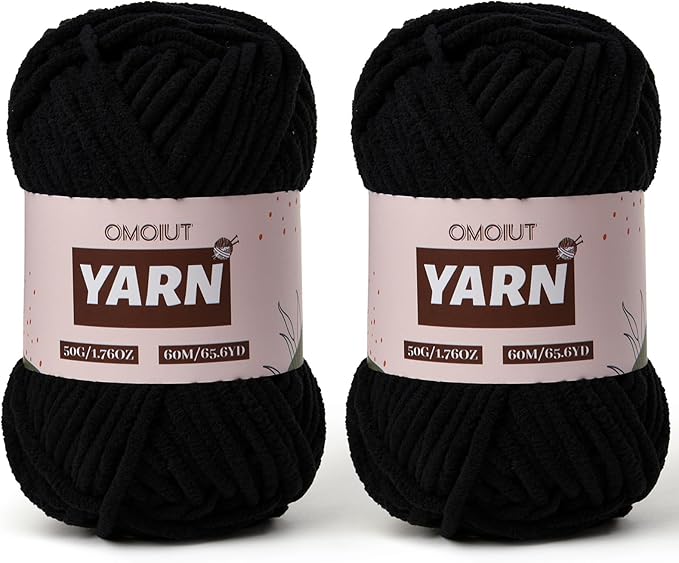 2 Packs Plush Chenille Chunky Crochet Yarn - Baby Yarn for Crocheting Soft - Velvet Yarns Knitting for Blankets Crafts - Fluffy Amigurumi Yarns 100g/131yds (2 Black)