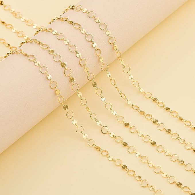 KYUNHOO 5 Meters Gold Plated Jewelry Making Chains Hollow Circle Chain Sequin Chain for Jewelry Making 18K Gold Chain Bulk for Handcraft Making with Jewelry Clasps