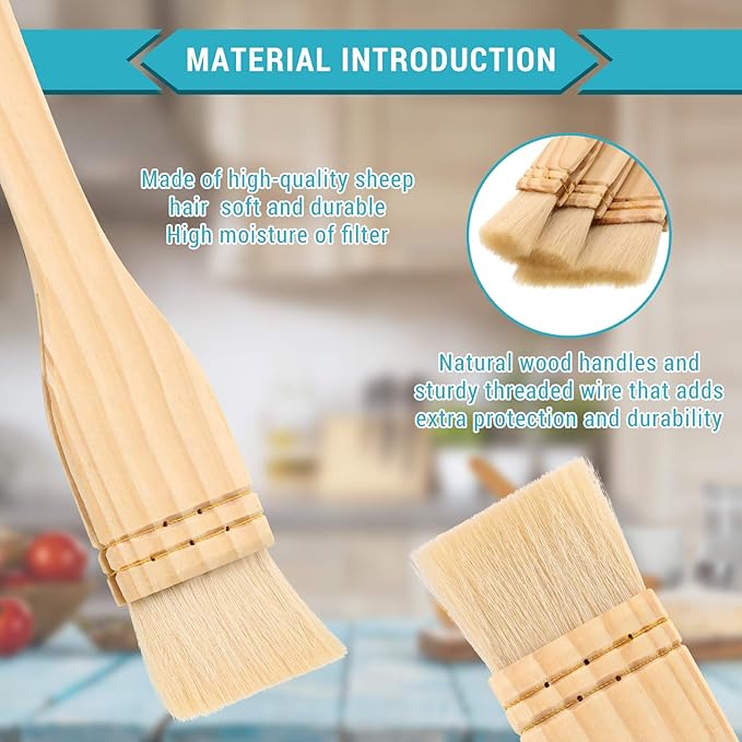 Flat Hake Brushes Hake Paint Brush Artist Painting Set Sheep Hair Bristles Wash for Watercolor, Wash, Ceramic and Pottery Painting, 1, 2 inch and 3 Inch(6 Pieces)