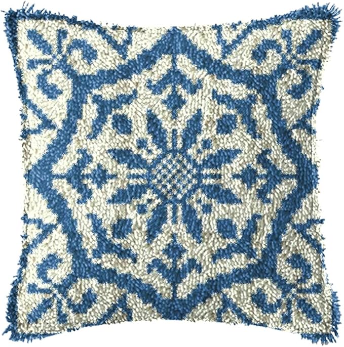 DL-YTG DIY Latch Hook Kits Throw Pillow Flowers Cover Rug Pattern Color Printed Canvas16X17 inch, Crochet Needlework Crafts for Adults