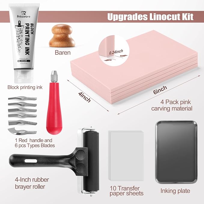 Bobblebro Linocut Kit for Printmaking - Arts and Crafts for Adults - Easter DIY Kit Gifts - Hobby Kits Birthday Gift for Women, Men, Boys, Girls - Stamp Making Kit - Linoleum Blocks Carving Tools