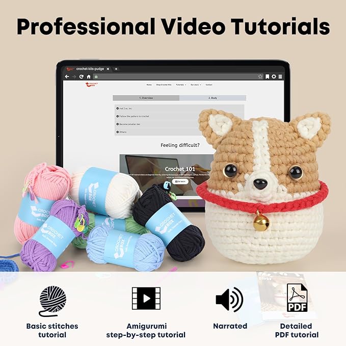 CrochetBox Crochet Kit for Beginners Adults - Dog Starters Crochet Kit, Beginners Crocheting Kitting for Adults Teen, Craft Gifts with Crochets Yarns, Hook, Step-by-Step Video, Instruction