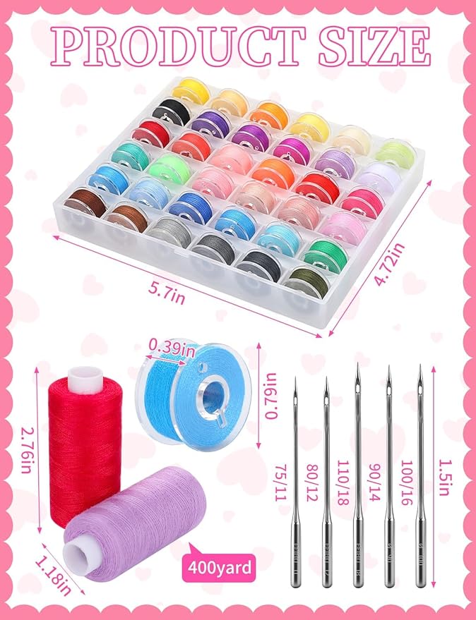 194PCS Sewing Thread Kit with Prewound Bobbins, 72 Colors Thread Spools (400 Yards Each), 72 Rolls of Shuttle Core Thread, 50 Machine Needles for Hand Stitching, Quilting, Embroidery & DIY Crafting