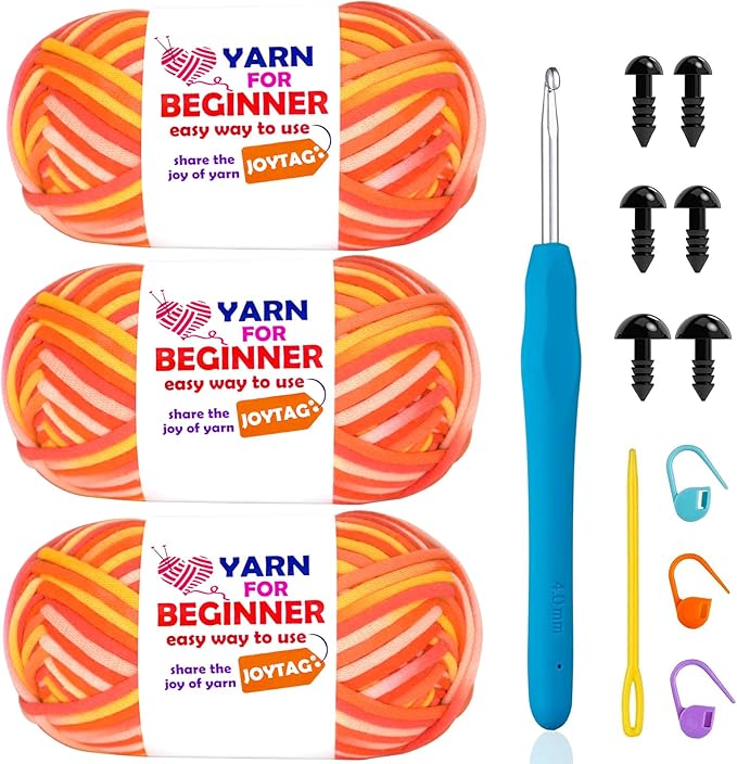 3 Pack Rainbow Beginner Crochet Yarn for Crocheting Knitting Multicolor Cotton Crochet Yarn for Beginners with Easy-to-See Stitches Cotton-Nylon Blend Easy Yarn for Beginners(Golden Sunshine)