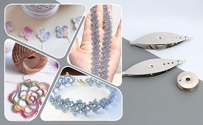 New 3Pcs Silver Metal Tatting Shuttle Kit for Beginners with Bobbin Supplies, Premium Iron Needle Shuttles for Household Knitting, DIY Vintage Lace Making Craft Projects and Sewing Accessories