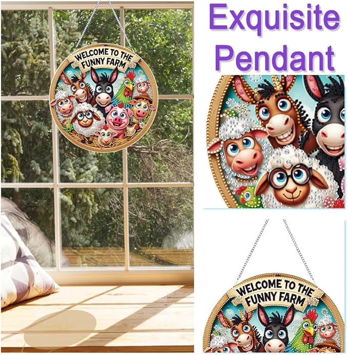 POETRYDRAW DIY Hanging Diamond Art Pendant Kit Animals, Special Crystal Diamonds Painting Ornament for Adults, 5D Diamond Art Suncatchers Double Sided Board Gem Painting Box Kit