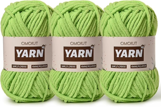 3 Packs Plush Chenille Chunky Crochet Yarn - Baby Yarn for Crocheting Soft - Velvet Yarns Knitting for Blankets Crafts - Fluffy Amigurumi Yarns 150g / 196.8yds (3 Grass Green)