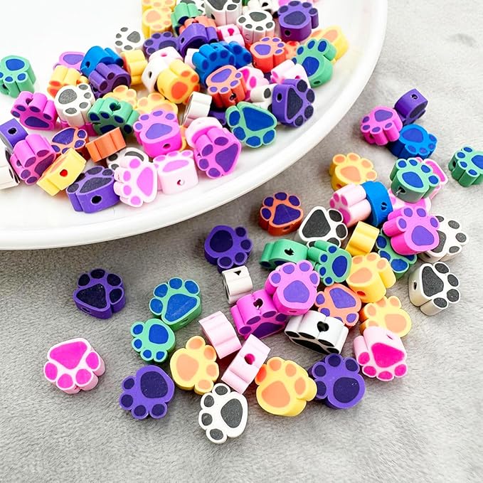 100Pcs Bear Paw Handmade Polymer Clay Beads, 10mm Polymer Clay Spacer Beads for Women Jewelry Making DIY Charms Bracelet Necklace Hair Clip Accessories Handmade Craft