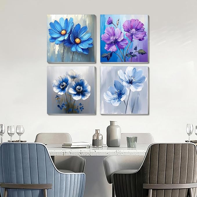 Fotasmua 4 Pack Paint by Numbers Kit for Adults Kids, Easy Framed Adults Paint by Numbers Kits, DIY Simple Flowers Acrylic Oil Painting Number Kits for Home Wall Decor (8 x 8 Inch)