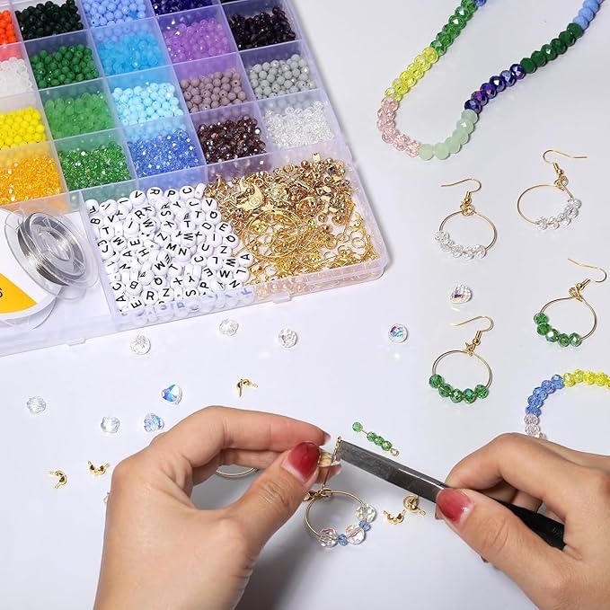 Xilitata 1800Pcs 4mm Glass Beads for Bracelets Jewelry Making, Faceted Bead Friendship Bracelet Kit, Rainbow Beads DIY Craft with Charms