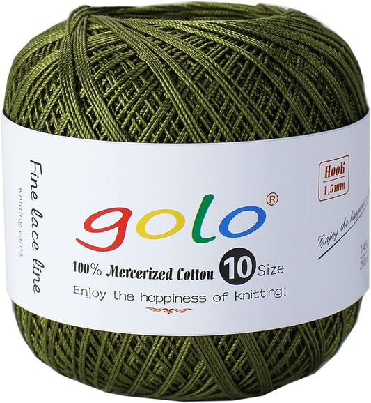 golo Cotton Crochet Thread Balls Size 10 Cotton Knitting Thread Yarn for Crochet Military Green 619