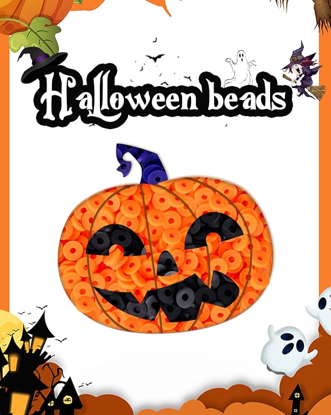 Goldwise Halloween Jewelry Making Bead Kit – 2 Storage Boxes with Clay Beads, Orange A–Z Letter Beads and Halloween Charms, DIY Bracelet & Jewelry Making Supplies