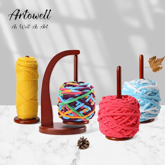 FLYKEY Model Magnetic Pendulum Wooden Yarn Holder for Crocheting,Yarn Storage Organizer with Yarn Spinner for Balls,Delightful Surprise Gift for Knitting Lovers by ARTOWELL(Mahogany-Colored)