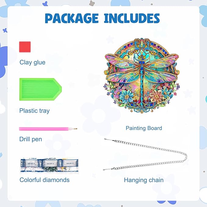 MAXBYE Dragonfly Hanging Diamond Art Painting Kits for Adults Beginners, DIY 5D Special Shaped Crystal Painting Diamond Kits Hanging Ornament for Gift Home Wall Door Decor