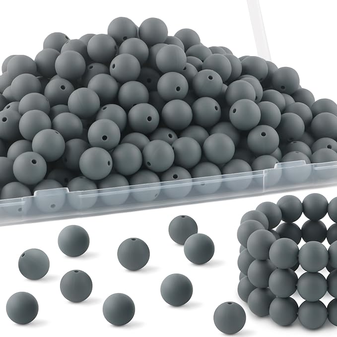 150Pcs 15mm Silicone Beads for Keychain Making Bracelet Necklace, Bulk Round Silicone Beads for Pens（Dim Gray）
