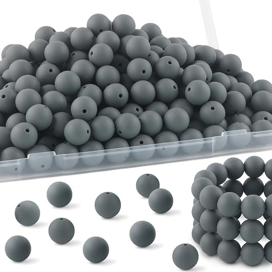 150Pcs 15mm Silicone Beads for Keychain Making Bracelet Necklace, Bulk Round Silicone Beads for Pens（Dim Gray）