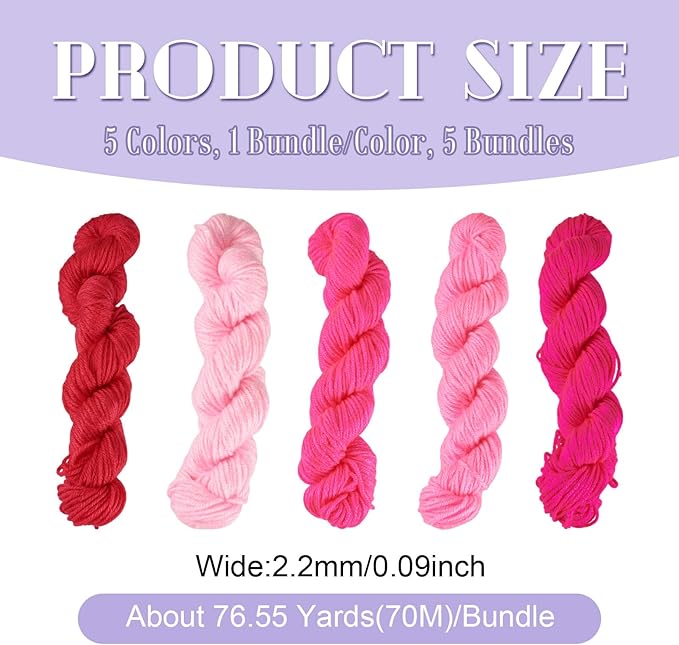 Cheriswelry 5 Skeins Soft Acrylic Fiber Yarn for Knitting 2.2mm Pink Theme Craft Sewing Cord Threads for Weaving Multicolor Skeins Yarn kit for Crochet Beginners Adults