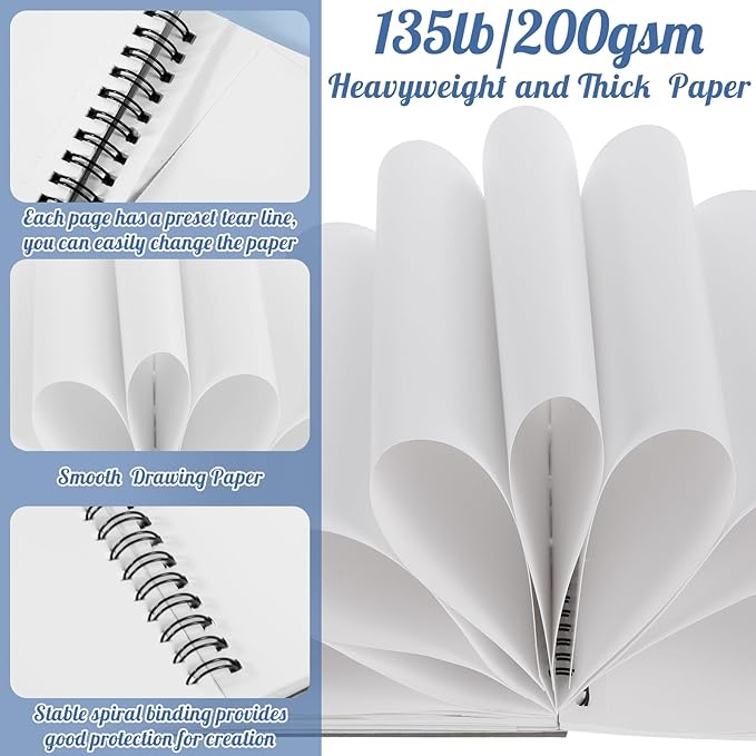135lb/200gsm Marker Paper Pad, 8.3×8.9in Double Sided Bleedproof Sketch Pad, 30 Sheets Art Paper Spiral Sketchbook, Smooth Painting Coloring Alcohol Marker Paper for DIY, Gift