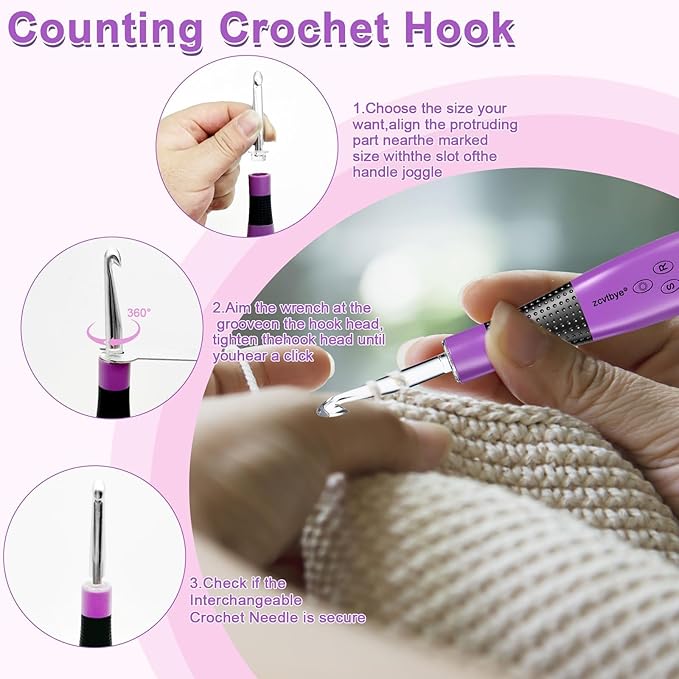 Light up Crochet Hook Set Counting Set Digital Crochet Kit Ergonomic with Lighted Led and Stitch for Crocheting and Knitting