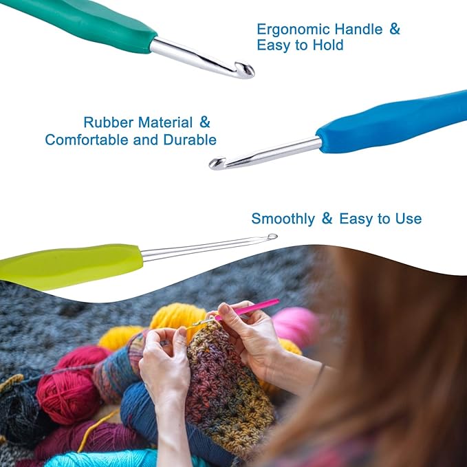 vodiye 23 pcs crochet hooks, ergonomic handle crochet hooks set for arthritic hands, comfortable smooth crochet needles extra long  knitting needles with stitch markers, rubber, multicolor