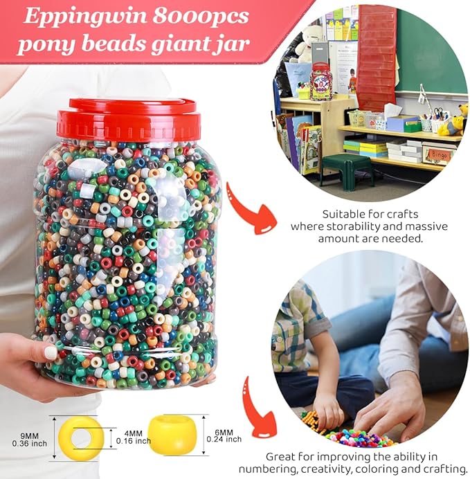 eppingwin 8000+pcs wholesale large pony beads (6x9 mm) bucket, easy storage kandi bead bulk, beads for jewelry making, crafts(earth-tone)