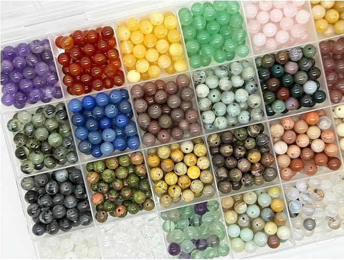 Yephac 960pcs 6mm Gemstone Beads for Jewelry Making, 400g Loose Beads Box Assorted (24 Colors-5,6mm)