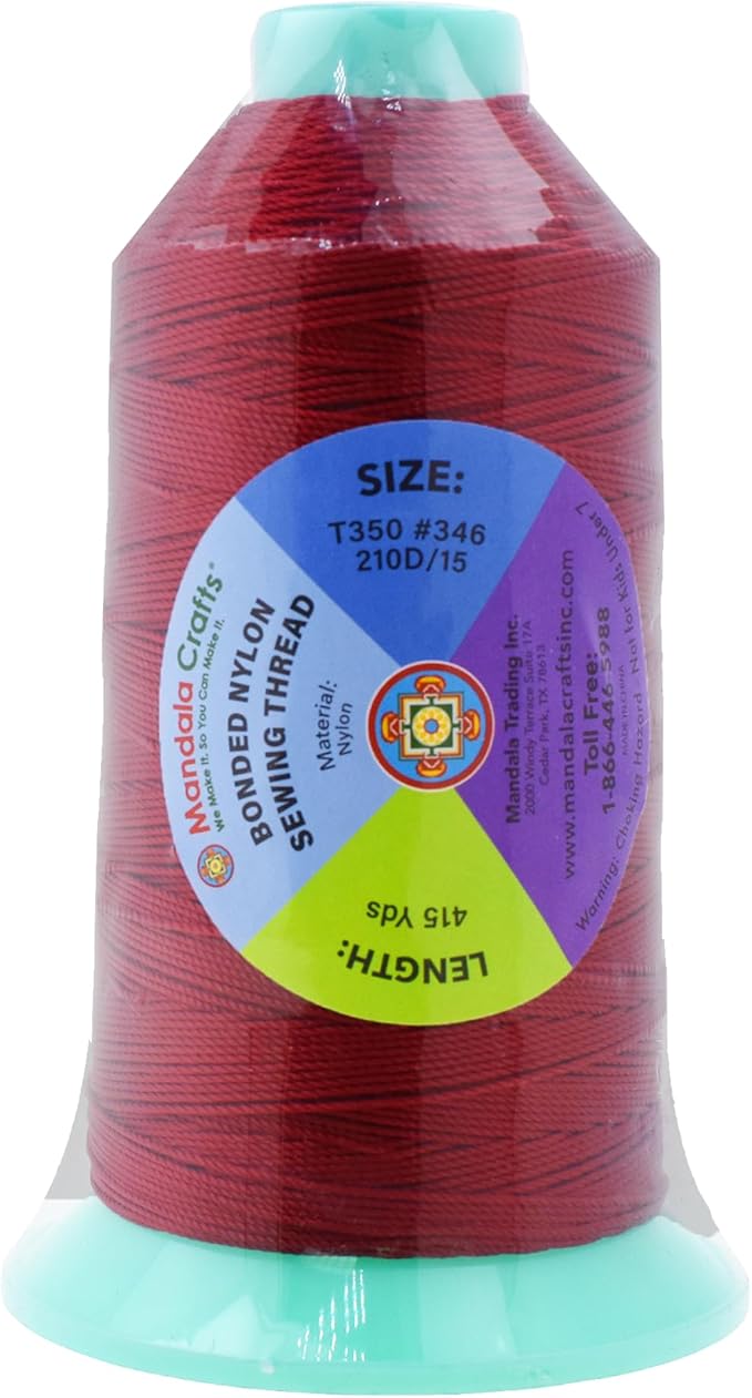 Mandala Crafts Size 346 210D T350 Bonded Nylon Thread - Maroon 415 YDs Tex 350 Heavy Duty Sewing Threads for Leather, Jeans, Weaving, Outdoor Marine Upholstery