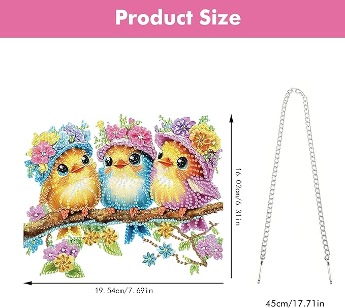 Miwixy Three Birds Hanging Diamond Art Kits for Adults,Colorful Flowers Special Shaped Crystal Diamond Painting Ornament DIY Double-Sided Pattern Window Pendant Gem Art Kit for Home Wall Decor