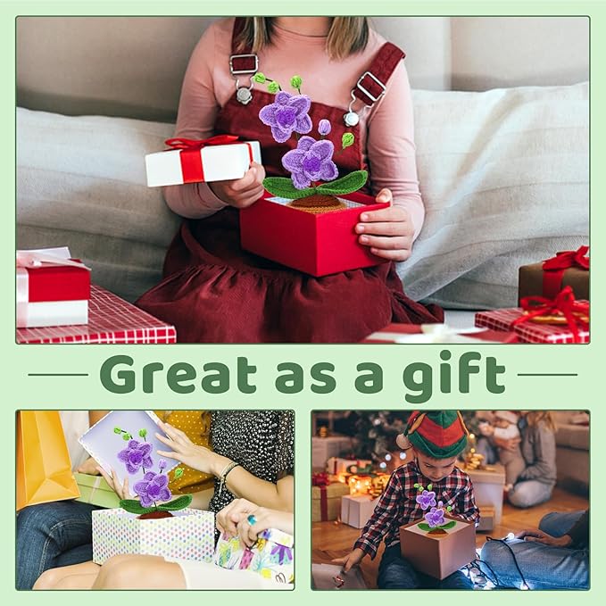 kgxulr Crochet Kit for Beginners,Butterfly Orchid Crochet Kit Beginner Crochet Starter Kit for Complete Beginners Adults, Crocheting Knitting Kit with Step-by-Step Video Tutorials(Butterfly Orchid)