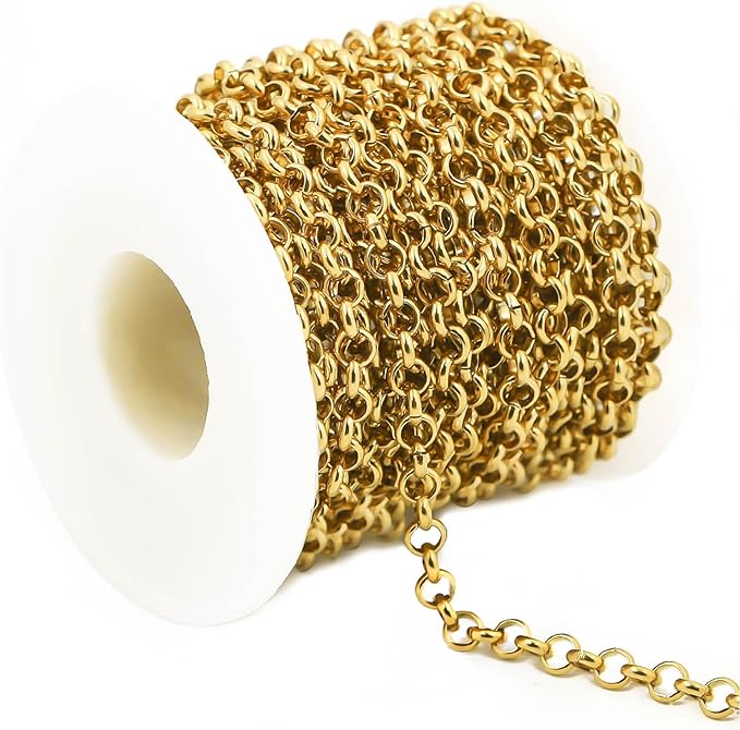 UniCrena Gold Rolo Chain Jewelry Making Supplies 10ft - 2.5mm Link Chain Bulk for DIY Necklace Bracelet Hat Chains Decoration
