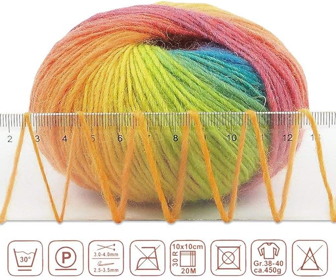 NICEEC 3 Skeins 100% Wool Rainbow Yarn Soft Gradient, Self-Striping, Colorful Single Ply Yarn for Crochet & Knitting - 11#