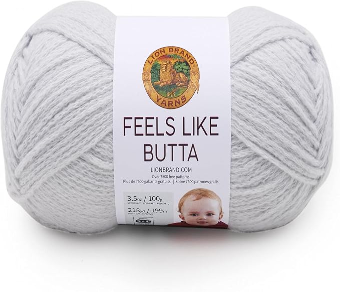 Lion Brand Yarn, Feel Like Butta Velvety Soft Yarn for Knitting, Crochet, and Crafts, Pale Grey, 1 Pack, Chenille Like Fiber for Plush Baby Blankets, Amigurumi Toys, and Worsted Weight Sweaters