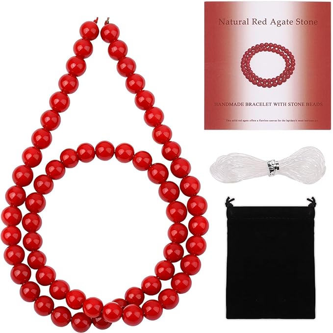 Stone Beads, 60pcs Red Agate, 6mm Round Loose Beads for Jewelry Making, Bracelets, with Bag, String & Card