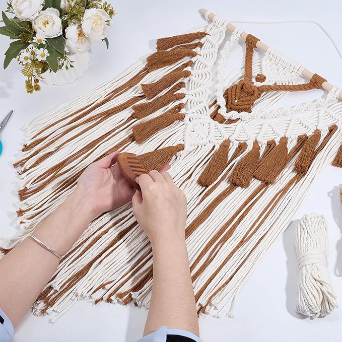 FREEBLOSS DIY Macrame Wall Hanging Kit Woven Tassel Tapestry DIY Cotton Rope Boho Wall Decor Macrame Kit with Instructions for Adults Beginners, 40cm/15.7" Wide