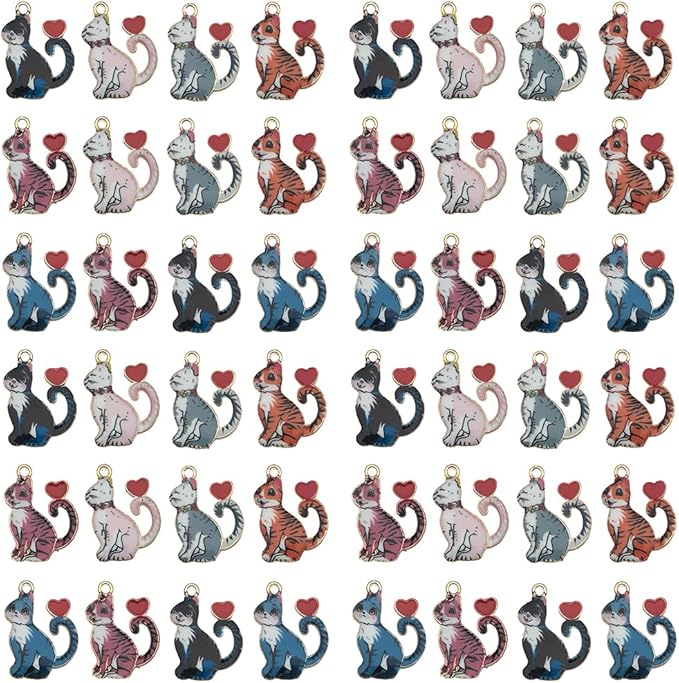 24pcs alloy enamel printed cat series Pendant Jewelry Making DIY Keychain Earrings Pendant Various Design Charms for Jewelry Making Bracelets Necklace (SN941)