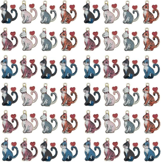 24pcs alloy enamel printed cat series Pendant Jewelry Making DIY Keychain Earrings Pendant Various Design Charms for Jewelry Making Bracelets Necklace (SN941)