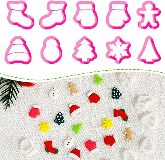 Xaekicr Christmas Polymer Clay Cutters Set – 10 Pcs Clay Earring Cutters for Holiday Crafts, Snowman Gingerbread Tree Mittens – Polymer Clay Molds and Tools for Jewelry Making