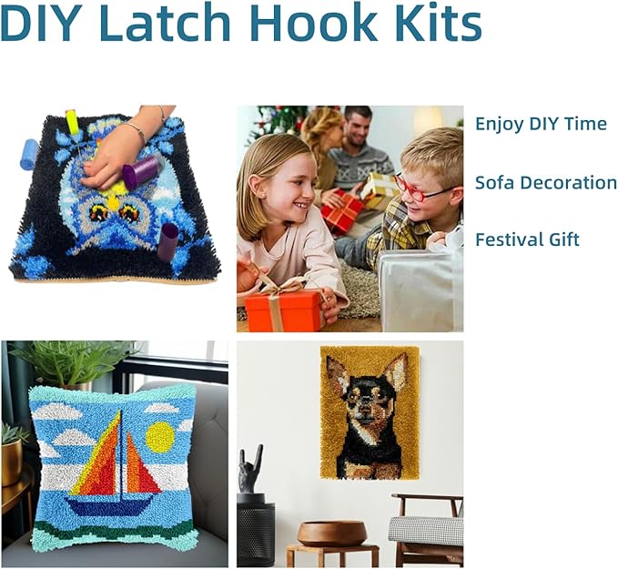 Australian Shepherd Dog Smiling Latch Hook Kits Rug Crochet Yarn Pre-Printed Cushion Embroidery Needlework Carpet Cover DIY Hook and Latch Kit Tapestry Christmas Decor 38x52cm(2)