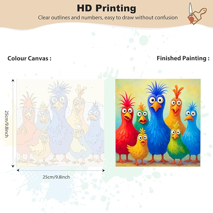 EOBROMD Framed Paint by Numbers Kits for Adults - Wooden Easel, Chicken DIY Kits Crafts for Beginner, Painting on Stretched Canvas, Oil Paint by Numbers for Home Decor Gift 10x10 Inch