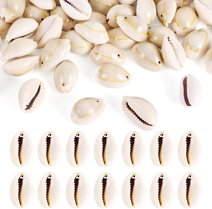 Cheriswelry 50Pcs Natural Spiral Shell Beads White Sea Shells Beach Spacer Beads Cowrie Shell Loose Bead 20-23mm for DIY Summer Earring Bracelet Necklace Jewelry Making 2mm Hole