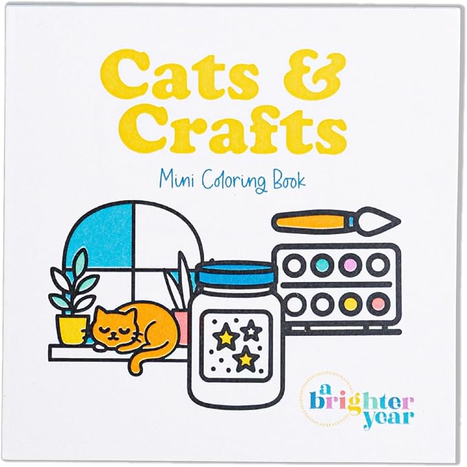 A Brighter Year The Original Adult Mini Coloring Book – Cats & Crats Edition - 3” x 3” Pocket Size, 50 Pages, Lay Flat Binding, Thick Paper, No Bleeding - Stress & Anxiety Relief - Gift