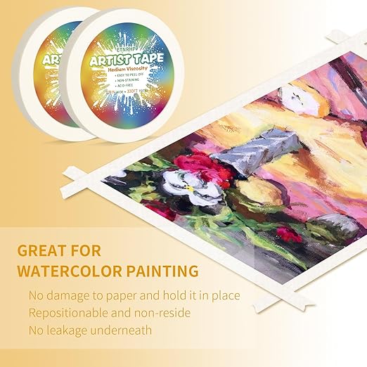 2 Packs White Art Tape Medium Tack Artist Masking Tape Paper Acid Free Tape Watercolor Painters Tape Artists Tape for Drafting Art Watercolor Painting Canvas Framing, 0.8 inch Wide 330FT Long