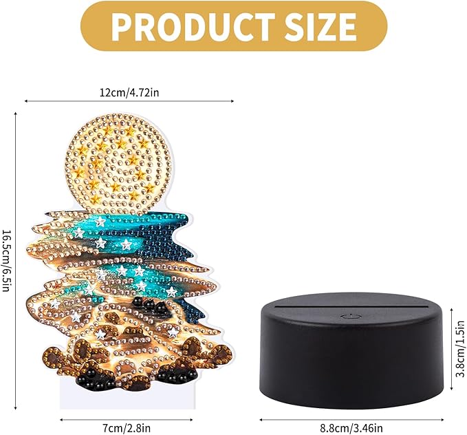 Diamond Painting Night Light, Diamond Painting Kits For Adults Desktop Ornaments For Table Tabletop Decor Diamond Art Accessories For Adult Beginner Touch Lamp for Bedrooms Living Room-Moonlight Beach
