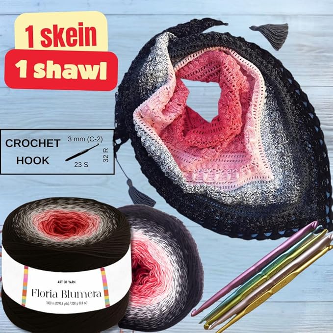 Floria Blumera Yarn 55% Cotton 45% Acrylic 1093.6 Yards Multicolor Gradient Yarn Cake for Knitting Crochet Spring Summer Ombre Rainbow Cotton Yarn for Flowers S.Fine 1 Sport-99254