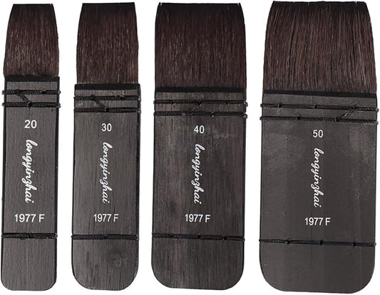 Hake Brushes Set of 4 (20,30,40,50) - Squirrel Blend Watercolor Brushes - Stained Birch Short Handle - Ideal for Washes (Ferrous, Small Size (Clothes Etc))