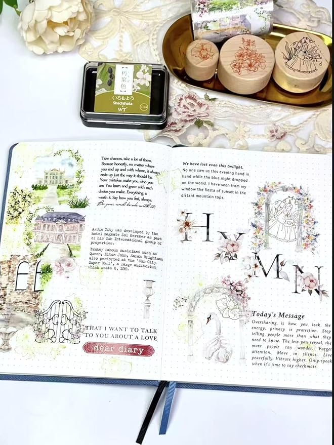 WT Pre-Cut French Courtyard Wide PET Tape, Single Roll, Romantic European Courtyard Style with Floral Designs, Transparent Decorative Tape for Journaling, Scrapbooking, Planner, DIY Crafts