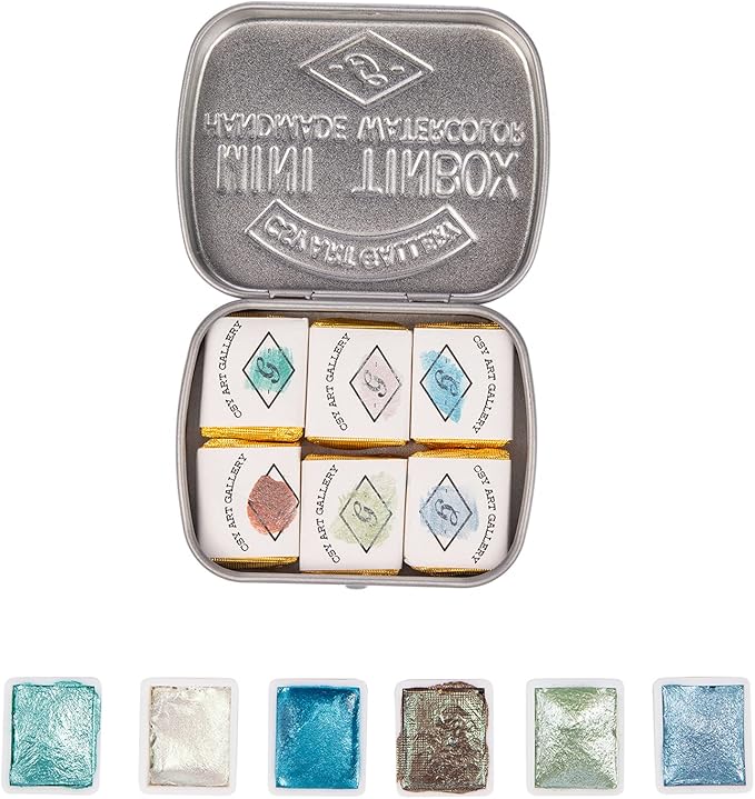 CSY art gallery Artist Watercolor Paint Set-Glitter Paint -Metallic Water Coloring Paint - Solid Palette- Retro Portable Metal Case-Pearlescent Color Set Sparkle Professional Watercolour (Ocean)