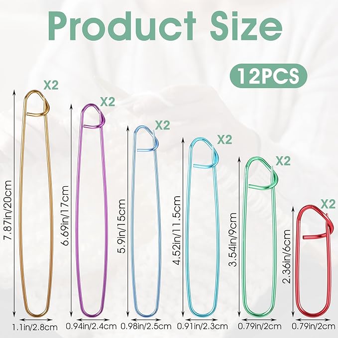 LXUEJIE 12 Pcs Knitting Stitch Holders, Aluminum Yarn Stitch Holder 6 Sizes Knitting Crochet Hook Colorful Crochet Stitchs Holders Practical Knittings Needle Holder for Quilting Sewing Knittings