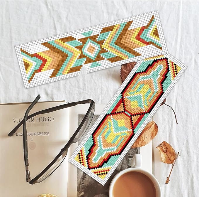 BEUNITONE Cross Stitch Bookmarks Kit 6 Pcs Geometric Pattern DIY Bookmarks Cross Stitch Kits for Beginners Boho Floral Fabric Bookmark Kit Traditional Decorative Counted Knitting Kit 8''x2.4''