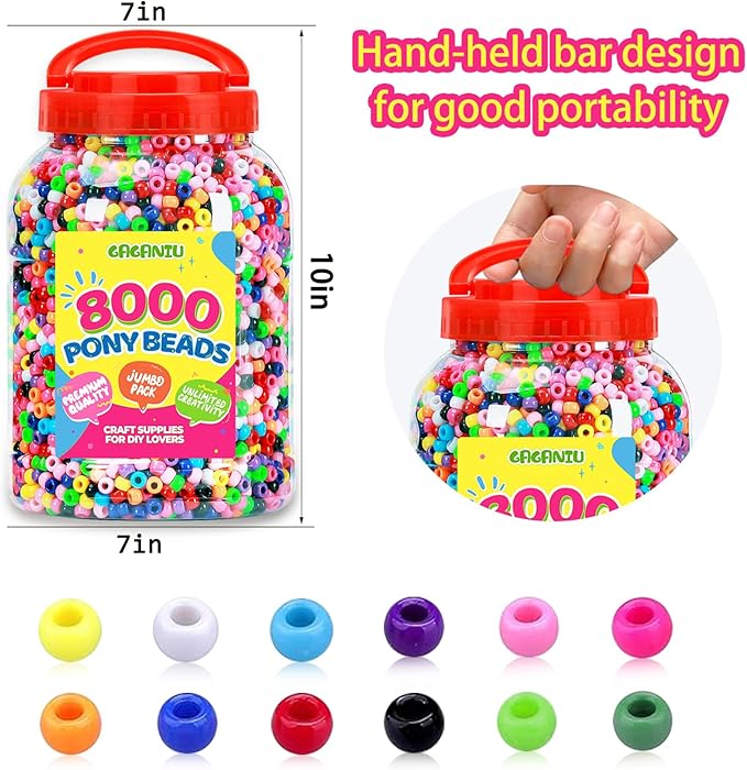 8000 pcs pony beads bulk for bracelet multi-colored making beads for hair braiding diy crafts kandi jewelry key chains and ornaments decorations boxed